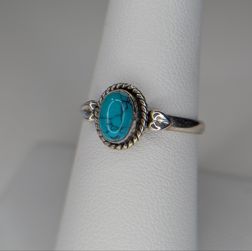 Solid Sterling Turquoise Colored Gemstone Ring 8 - image 1
